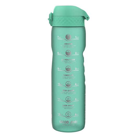 1 litre Water Bottle with Times to Drink, Recyclon™, Motivational Teal, 1L Ion8