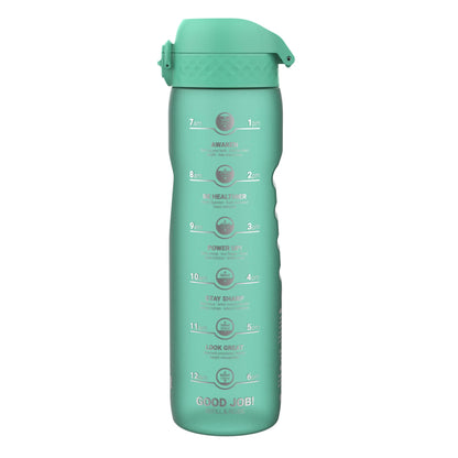 1 litre Water Bottle with Times to Drink, Recyclon™, Motivational Teal, 1L Ion8