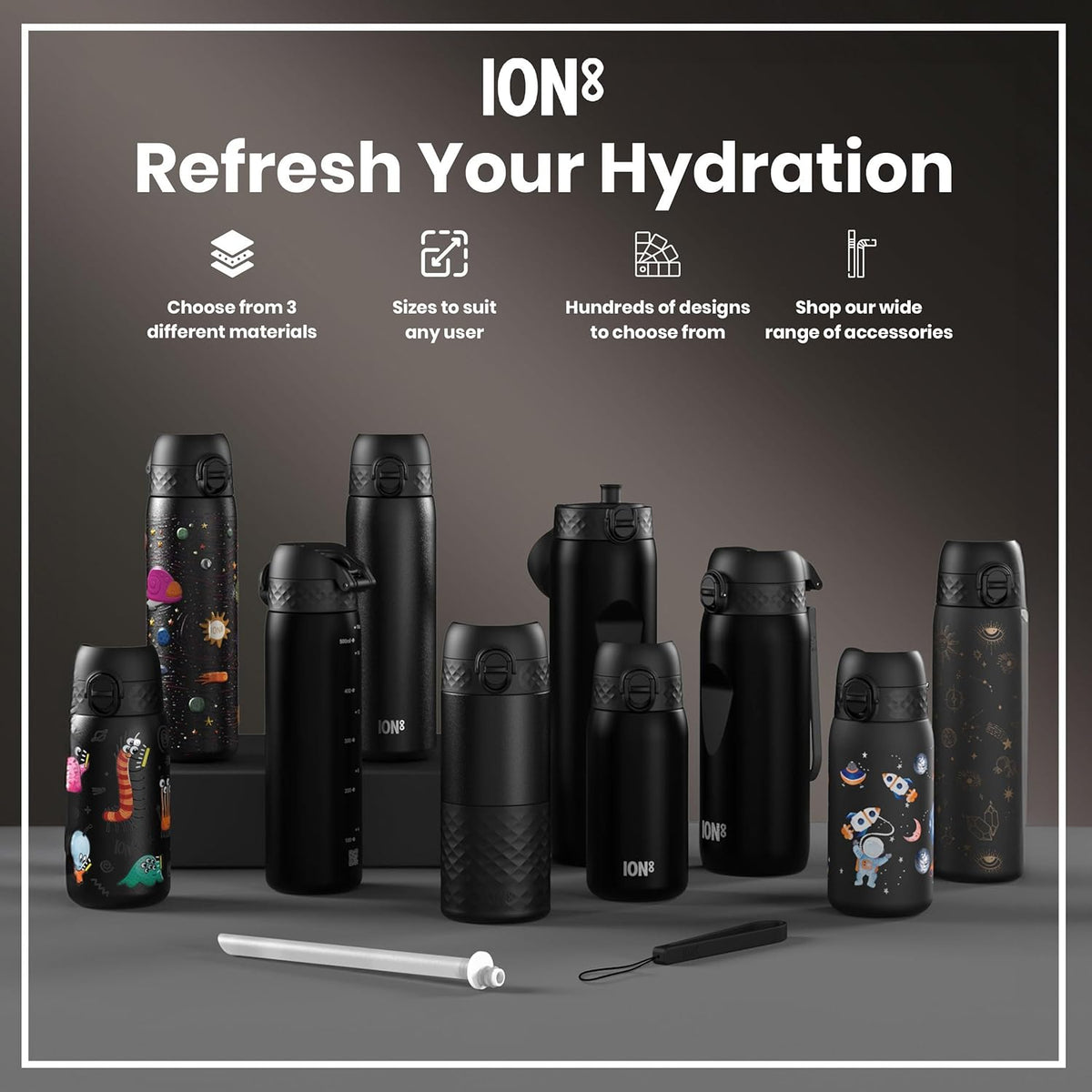 Ion8 Quench 1 Litre Water Bottle, Leak Proof, Flip Lid, Carry Handle, Rapid Liquid Flow, Dishwasher Safe, BPA Free, Soft Touch Contoured Grip, Ideal for Sports and Gym, Carbon Neutral, 32 oz, Black