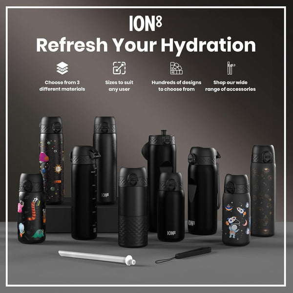 Ion8 Quench 1 Litre Water Bottle, Leak Proof, Flip Lid, Carry Handle, Rapid Liquid Flow, Dishwasher Safe, BPA Free, Soft Touch Contoured Grip, Ideal for Sports and Gym, Carbon Neutral, 32 oz, Black