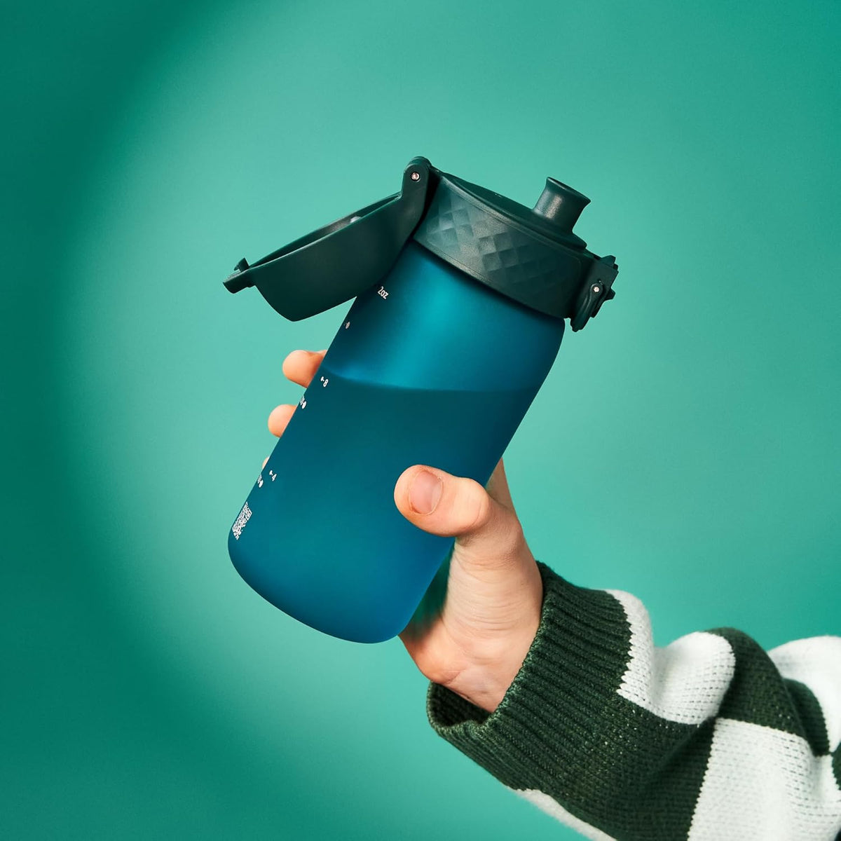 Ion8 Small Water Bottle, Pod 350 ml/12 oz, Leak Proof, Recyclon  Easy to Open, Secure Lock, Dishwasher Safe, BPA Free, Carry Handle, Hygienic Flip Cover, Easy Clean, Odor Free, Carbon Neutral, Aqua Blue