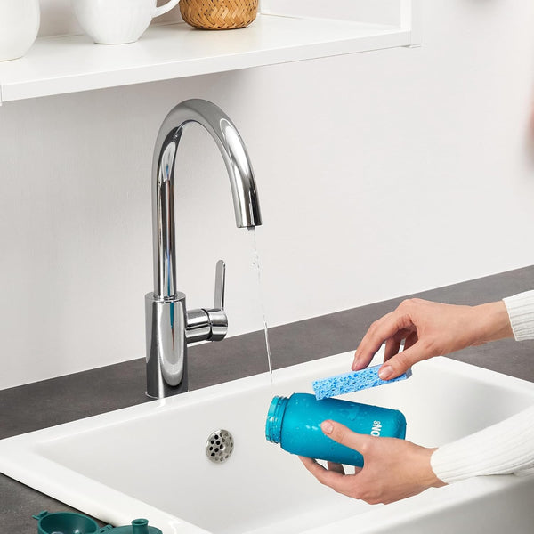 Ion8 Small Water Bottle, Pod 350 ml/12 oz, Leak Proof, Recyclon  Easy to Open, Secure Lock, Dishwasher Safe, BPA Free, Carry Handle, Hygienic Flip Cover, Easy Clean, Odor Free, Carbon Neutral, Aqua Blue