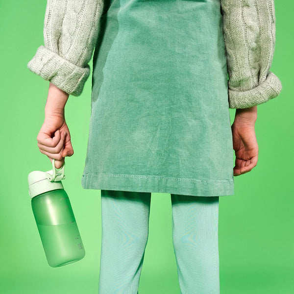 Ion8 Small Water Bottle,Pod 350 ml/12 oz, Leak Proof, Easy to Open, Secure Lock, Dishwasher Safe, BPA Free, Carry Handle, Hygienic Flip Cover, Easy Clean, Odor Free, Carbon Neutral, Surf Green