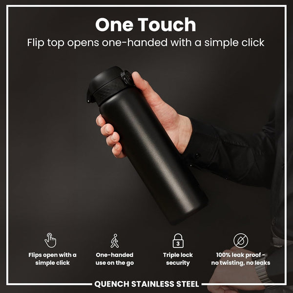 Quench 1 Litre Stainless Steel Water Bottle 1200 ml/40 oz Black
