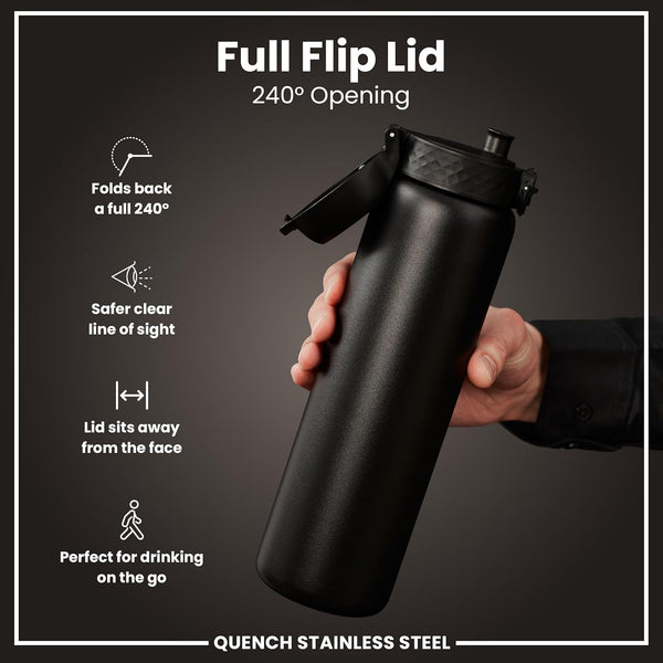 Quench 1 Litre Stainless Steel Water Bottle 1200 ml/40 oz Black