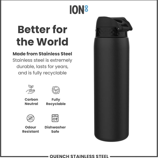 Quench 1 Litre Stainless Steel Water Bottle 1200 ml/40 oz Black