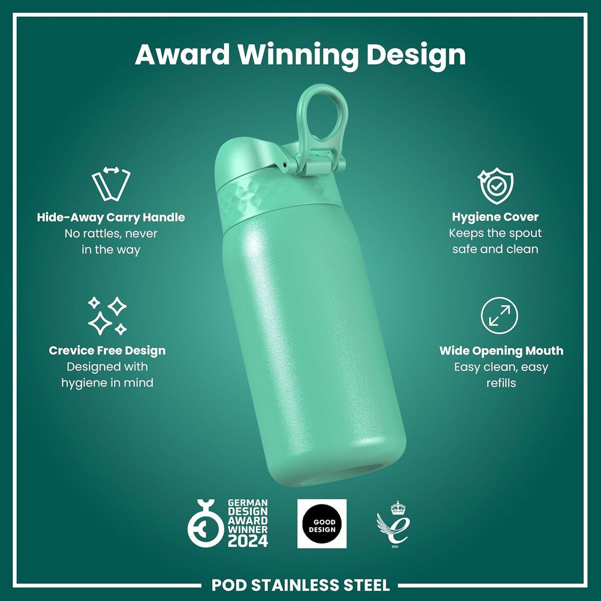 Insulated Stainless Steel 13oz Pod - Teal Green