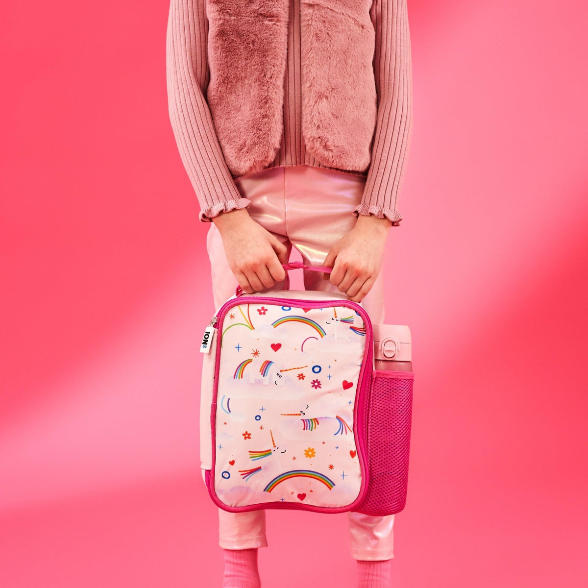 Kids Insulated Lunch Bag- Pink Unicorn Rainbows