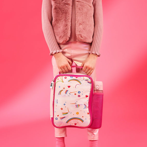 Kids Insulated Lunch Bag- Pink Unicorn Rainbows