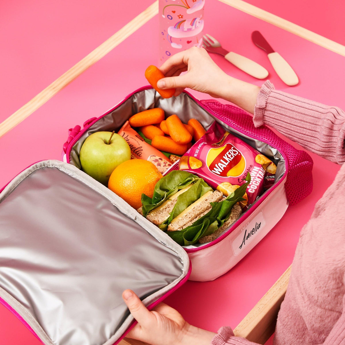 Kids Insulated Lunch Bag- Pink Unicorn Rainbows