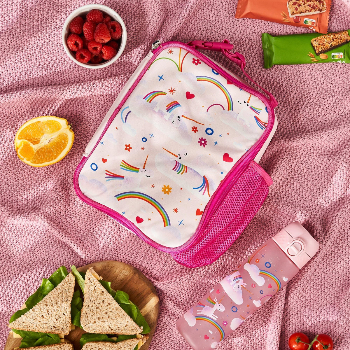Kids Insulated Lunch Bag- Pink Unicorn Rainbows
