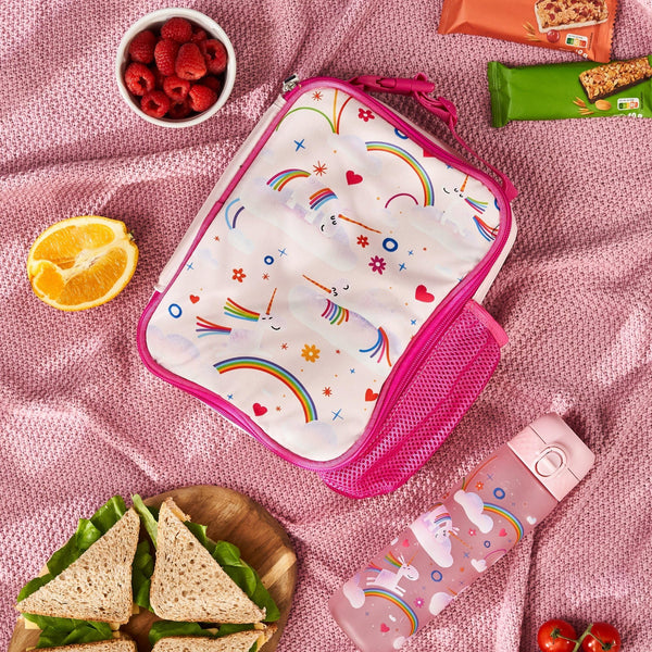Kids Insulated Lunch Bag- Pink Unicorn Rainbows