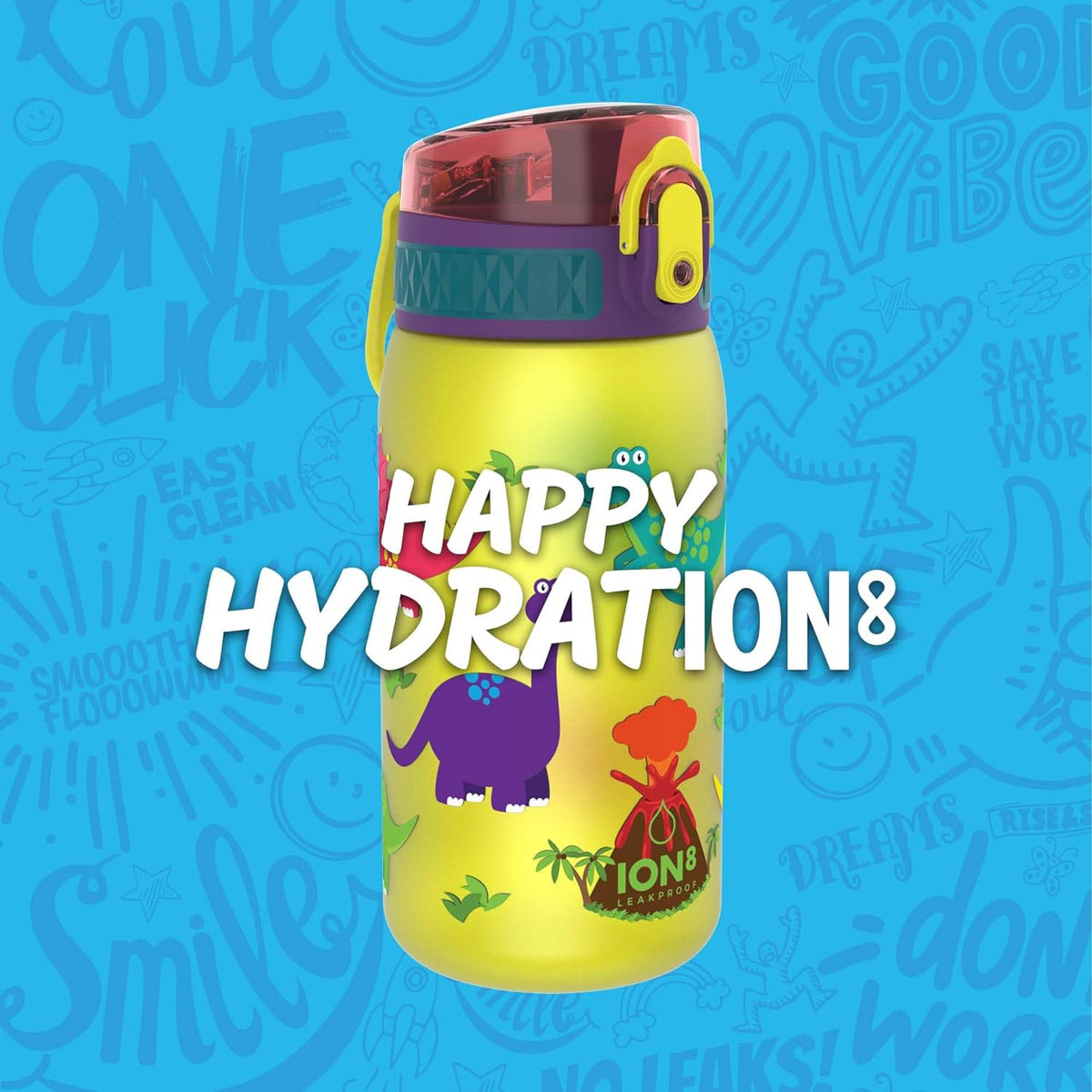 Leak Proof Kids Water Bottle, BPA Free, Dinosaurs, Pod 350ml (12oz)