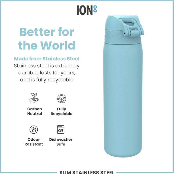 Leak Proof Slim Water Bottle, Lightweight Stainless Steel 20oz- Alaska Blue