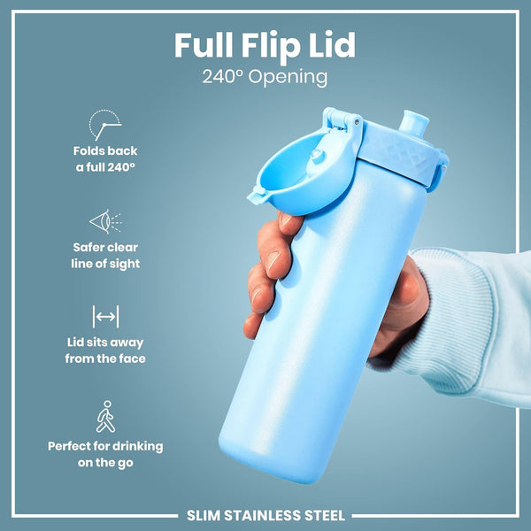Leak Proof Slim Water Bottle, Lightweight Stainless Steel 20oz- Alaska Blue