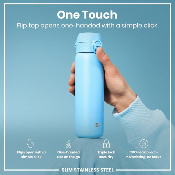 Leak Proof Slim Water Bottle, Lightweight Stainless Steel 20oz- Alaska Blue
