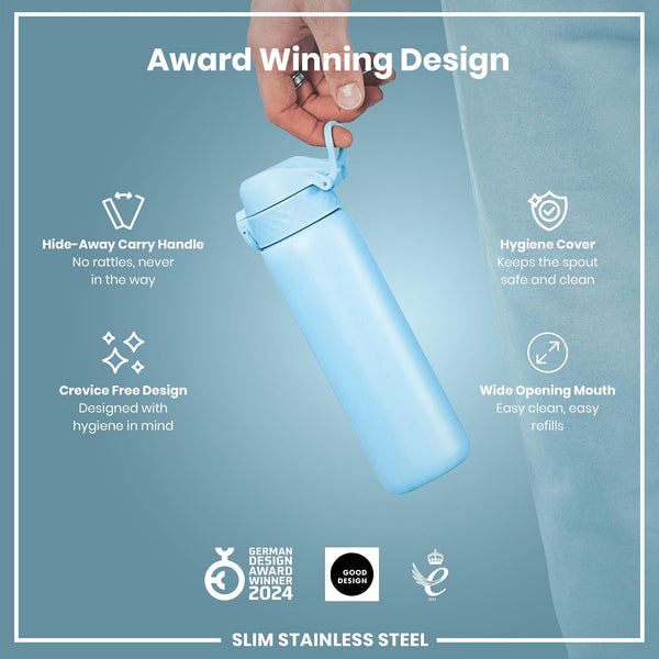 Leak Proof Slim Water Bottle, Lightweight Stainless Steel 20oz- Alaska Blue