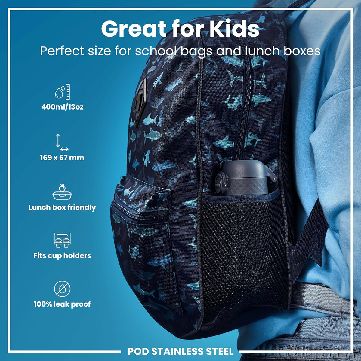 Insulated Stainless Steel Pod 13oz- Ash Navy