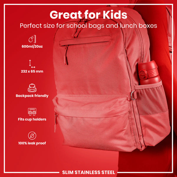 Leak Proof Slim Lightweight Stainless Steel 20oz- Red