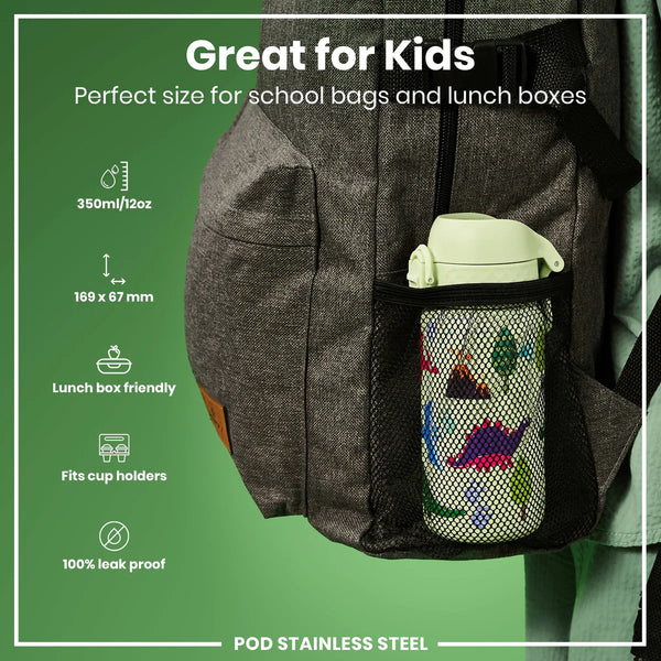 Insulated Stainless Steel Pod 13oz- Light Yellow Dinosaurs