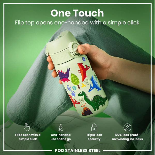 Insulated Stainless Steel Pod 13oz- Light Yellow Dinosaurs