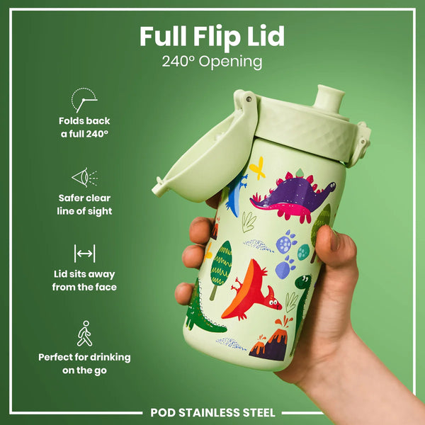 Insulated Stainless Steel Pod 13oz- Light Yellow Dinosaurs