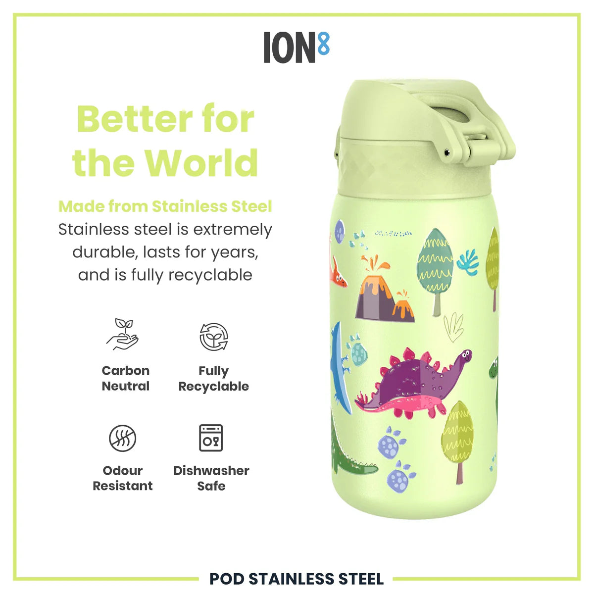 Insulated Stainless Steel Pod 13oz- Light Yellow Dinosaurs