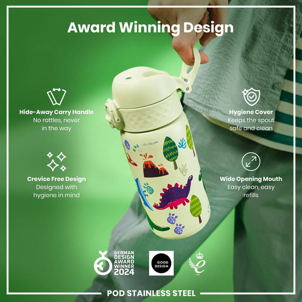Insulated Stainless Steel Pod 13oz- Light Yellow Dinosaurs