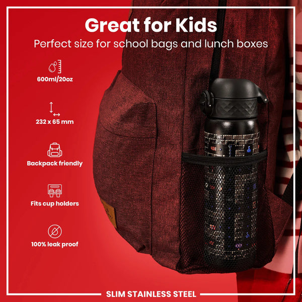Leak Proof Slim Water Bottle Lightweight Stainless Steel 20oz- Gaming