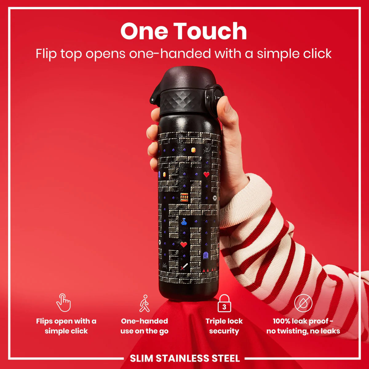 Leak Proof Slim Water Bottle Lightweight Stainless Steel 20oz- Gaming