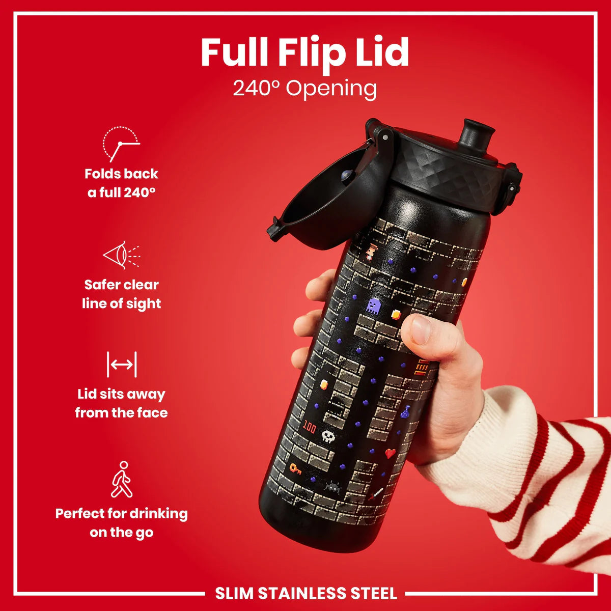 Leak Proof Slim Water Bottle Lightweight Stainless Steel 20oz- Gaming