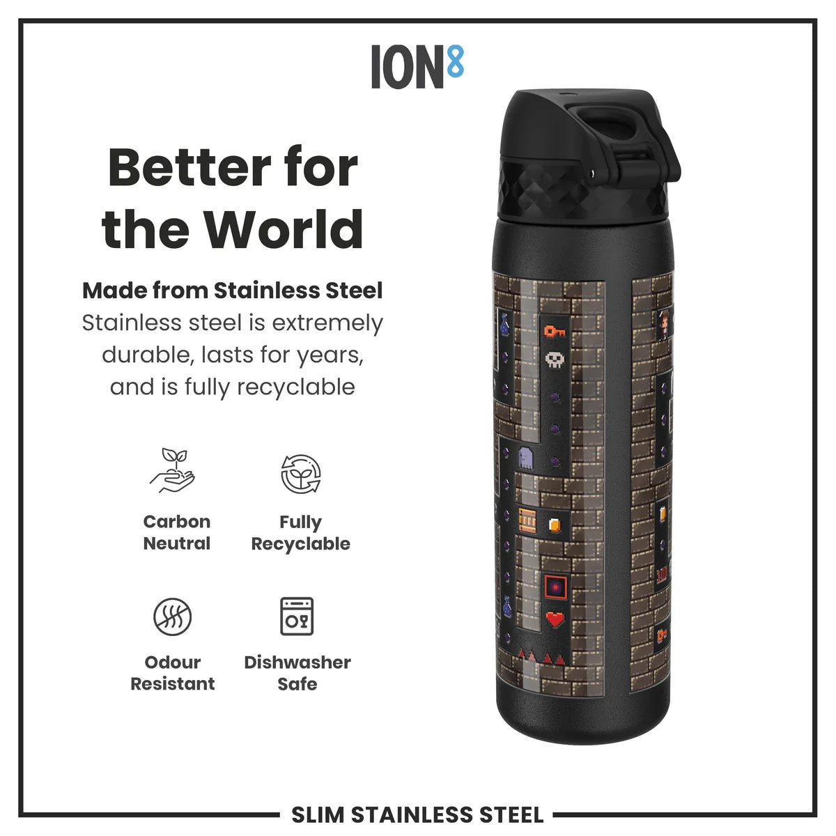Leak Proof Slim Water Bottle Lightweight Stainless Steel 20oz- Gaming