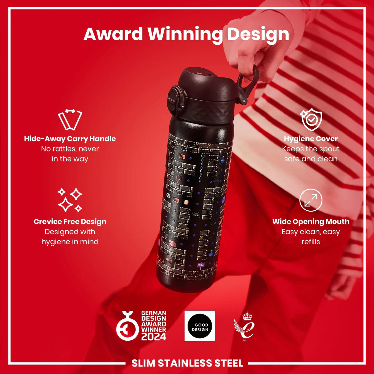 Leak Proof Slim Water Bottle Lightweight Stainless Steel 20oz- Gaming