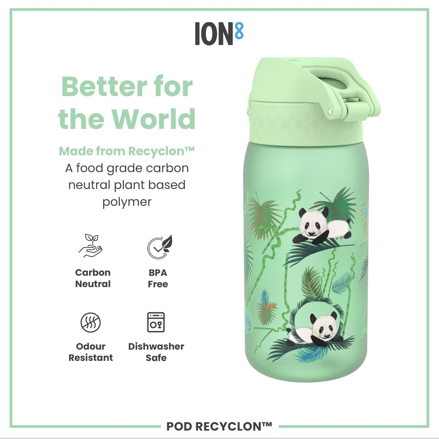 Leak Proof Kids' Water Bottle, Recyclon, Pandas, 350ml (12oz)