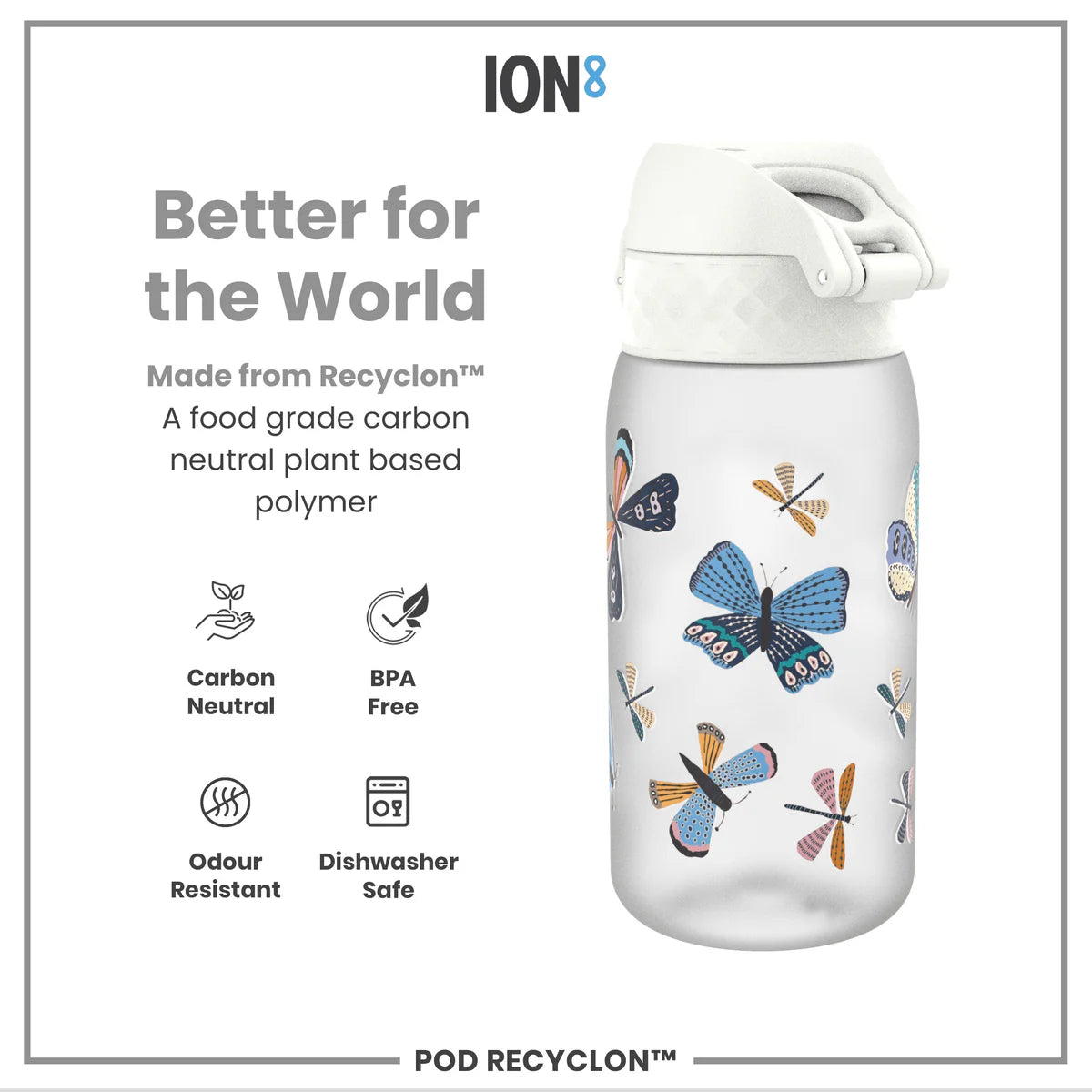 Recyclon Pod 12oz- White Wild Butterfly