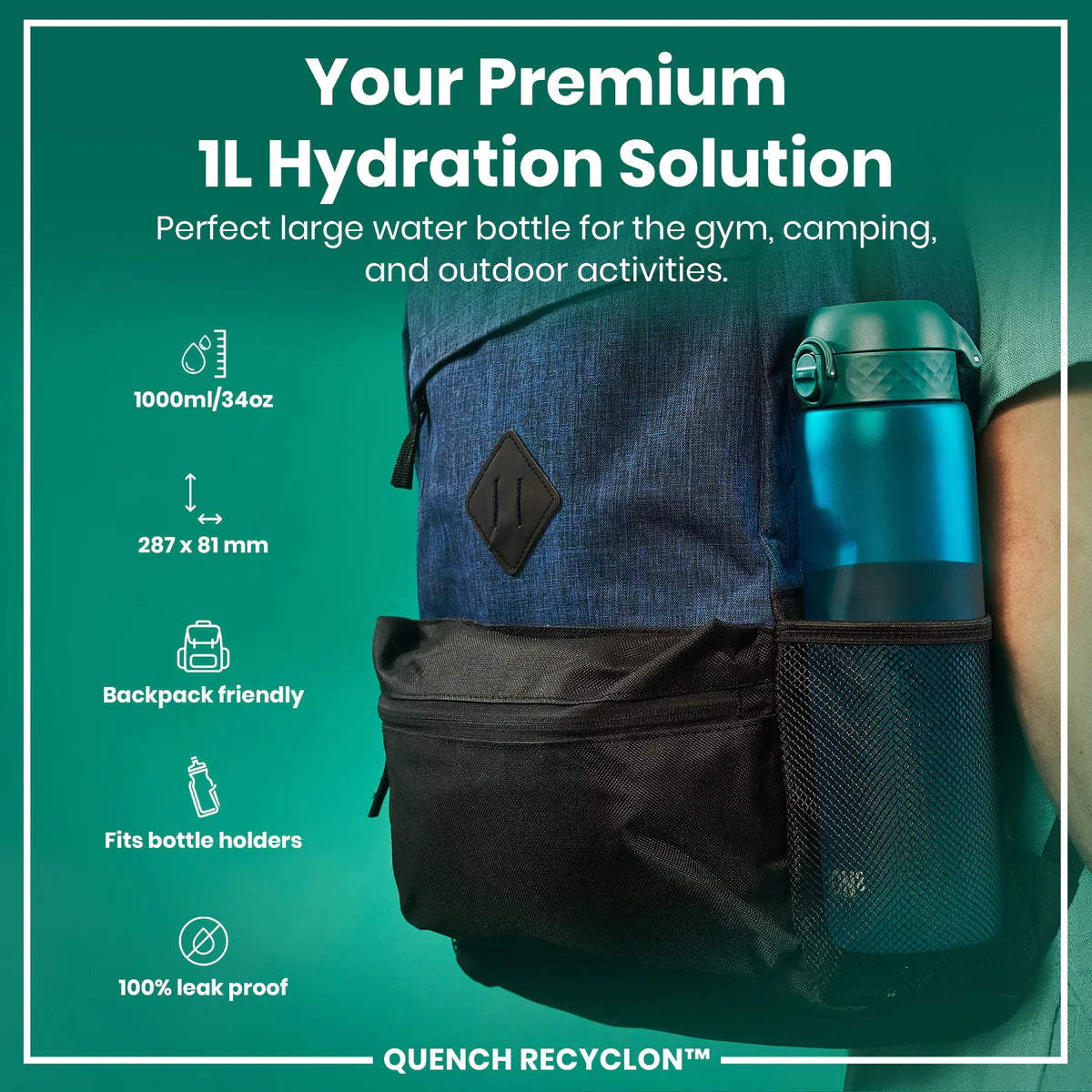 Quench Recyclon 34oz- Aqua Blue