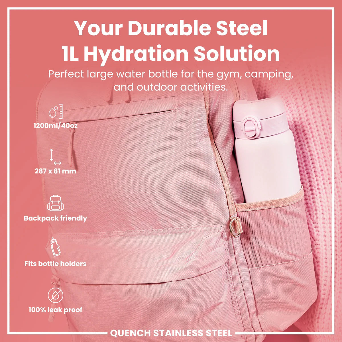 Quench Insulated Stainless Steel 40oz- Lilac Dusk Pink