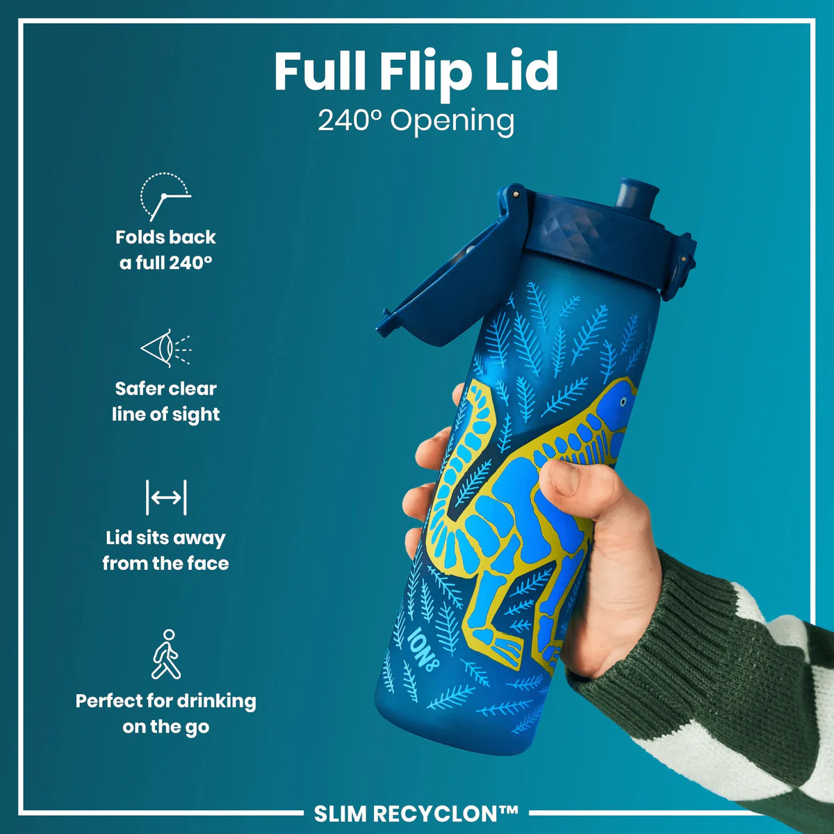 Slim Recyclon 18oz- Deep Teal Dinosaur
