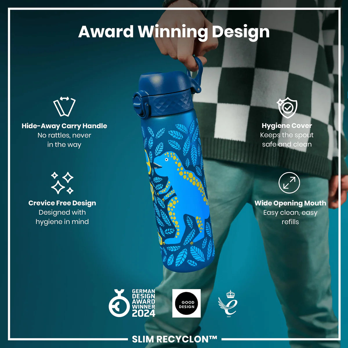 Slim Recyclon 18oz- Deep Teal Dinosaur
