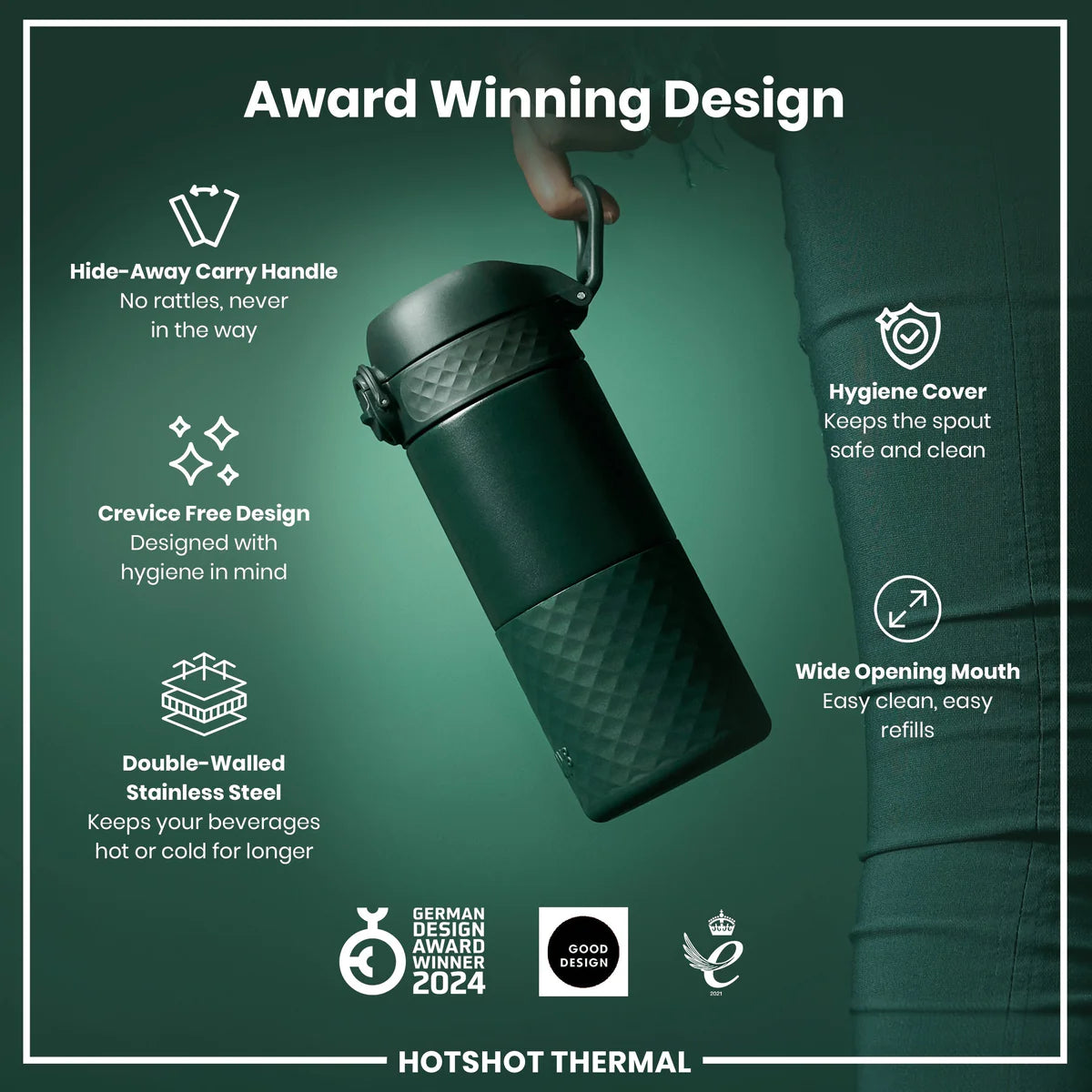 Insulated Stainless Steel Travel Mug 12oz- Dark Green