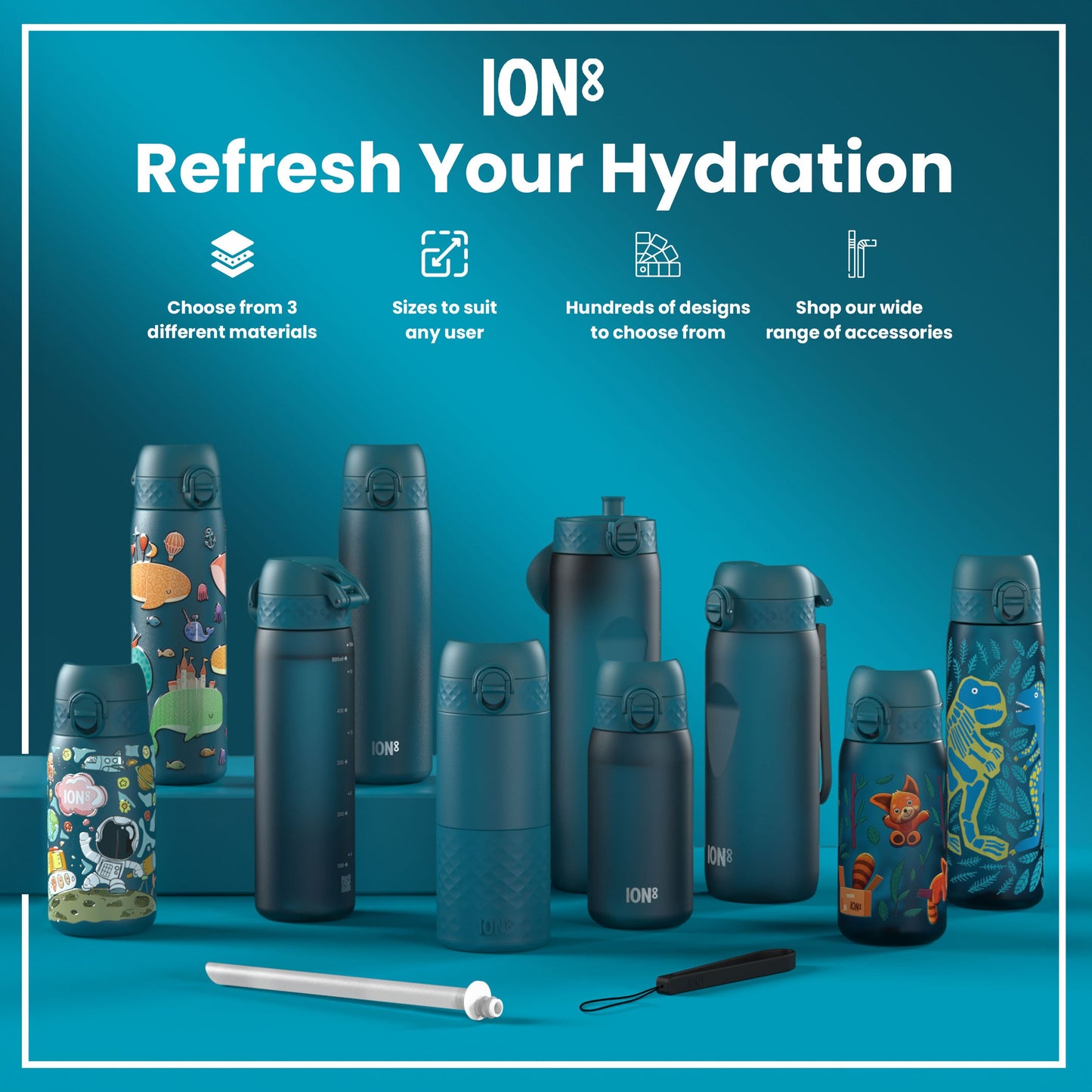Leak Proof Slim Water Bottle, Recyclon, Whales, 500ml (18oz)