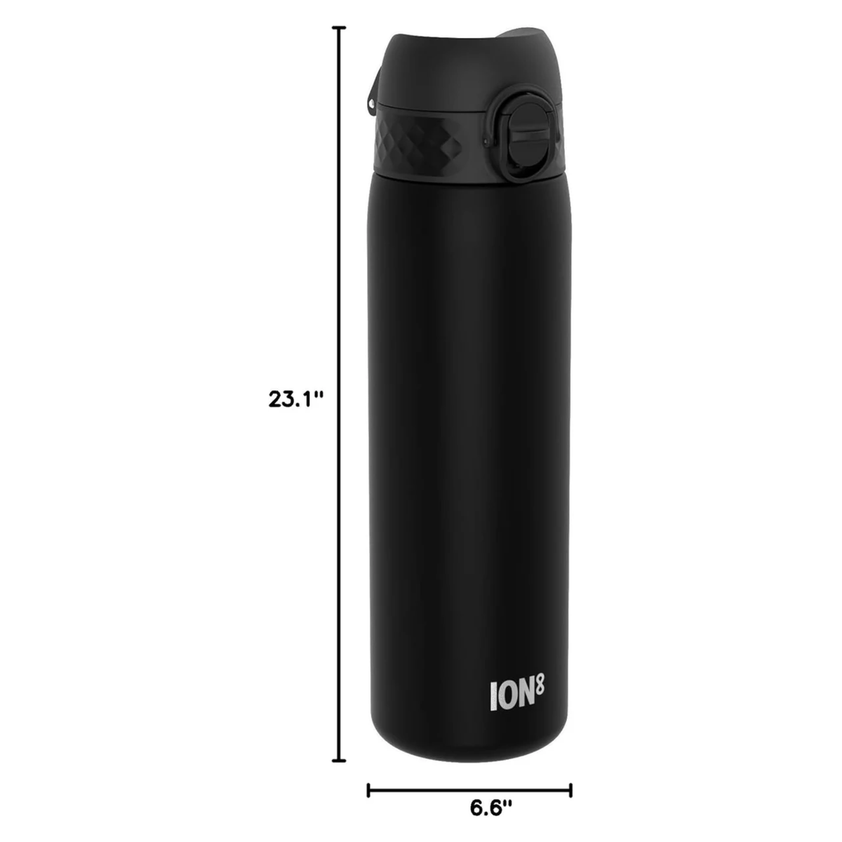 Ion8 Slim Water Bottle, 500 ml/18 oz, Leak Proof, Easy to Open, Secure Lock, Dishwasher Safe, BPA Free, Hygienic Flip Cover, Carry Handle, Fits Cup Holders, Easy Clean, Odor Free, Carbon Neutral, Black