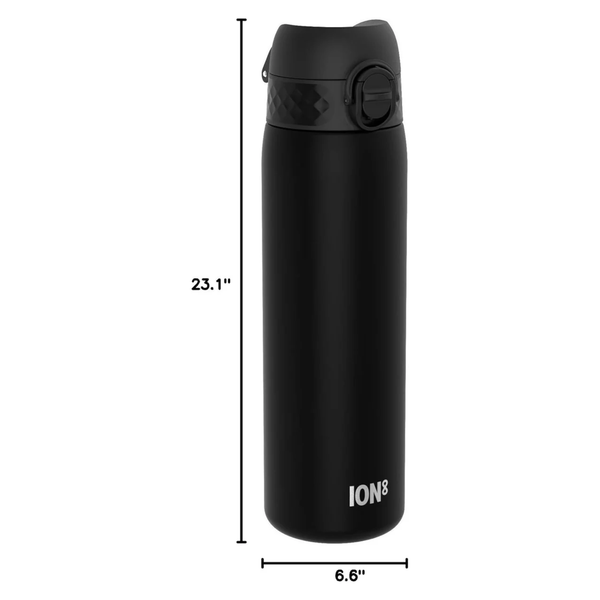 Ion8 Slim Water Bottle, 500 ml/18 oz, Leak Proof, Easy to Open, Secure Lock, Dishwasher Safe, BPA Free, Hygienic Flip Cover, Carry Handle, Fits Cup Holders, Easy Clean, Odor Free, Carbon Neutral, Black