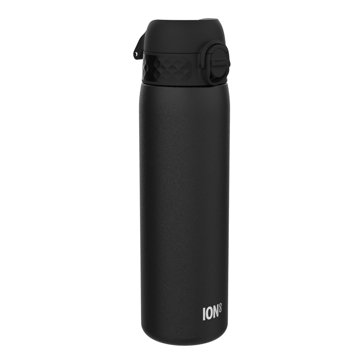 ION8 Slim Lightweight Steel Water Bottle, 600 ml/20 oz, Leak Proof, Easy to Open, Secure Lock, Dishwasher Safe, Hygienic Flip Cover, Fits Cup Holders, Carry Handle, Durable, Scratch Resistant, Carbon Neutral, Black