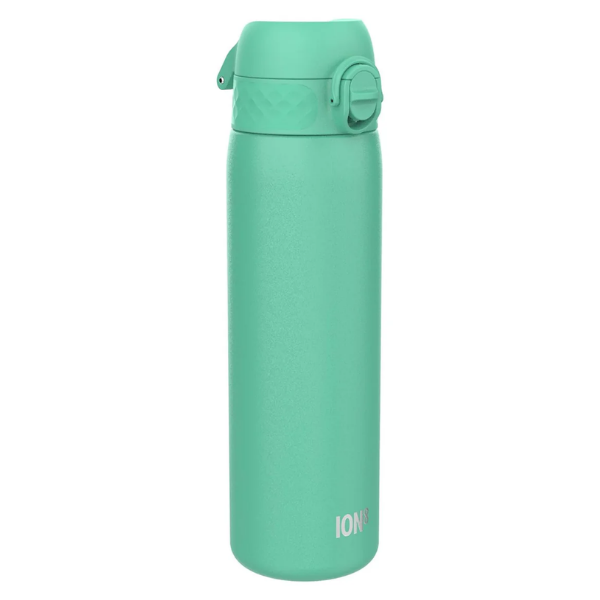 ION8 Slim Steel Water Bottle, 600 ml/20 oz, Leak Proof, Easy to Open, Secure Lock, Dishwasher Safe, Flip Cover, Fits Cup Holders, Carry Handle, Durable, Scratch Resistant, Carbon Neutral, Teal Green