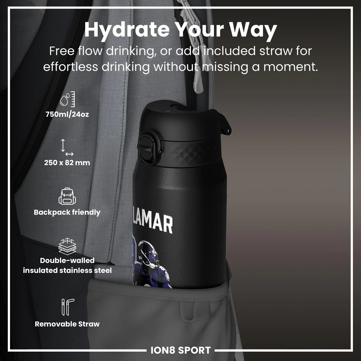 NFL x ION8 - Lamar Jackson Insulated Water Bottle - 750ml