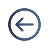 A left-pointing arrow is enclosed within a dark-gray circle. The arrow indicates a backward movement or previous page. It is situated on a white background.