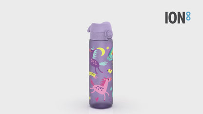Leak Proof Slim Water Bottle, Recyclon, Purple Unicorns, 500ml (18oz)