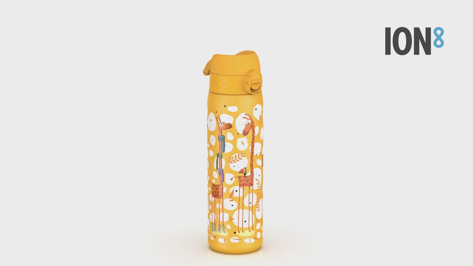 360 Video View of Ion8 Leak Proof Slim Water Bottle, Stainless Steel, Giraffes, 600ml (20oz)